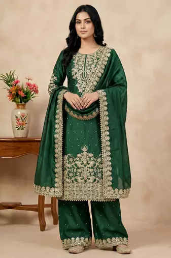 green silk festive kurta set