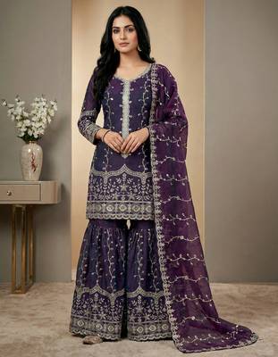 purple silk festive kurta set 1