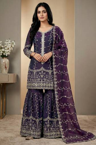 purple silk festive kurta set
