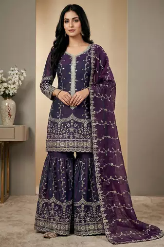 purple silk festive kurta set