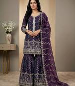 purple silk festive kurta set