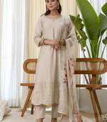 cream silk blend festive kurta set