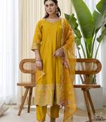 mustard silk blend festive kurta set