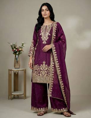 wine silk festive kurta set 1