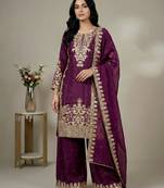 wine silk festive kurta set