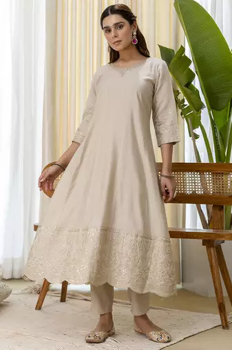 cream silk blend festive kurta set