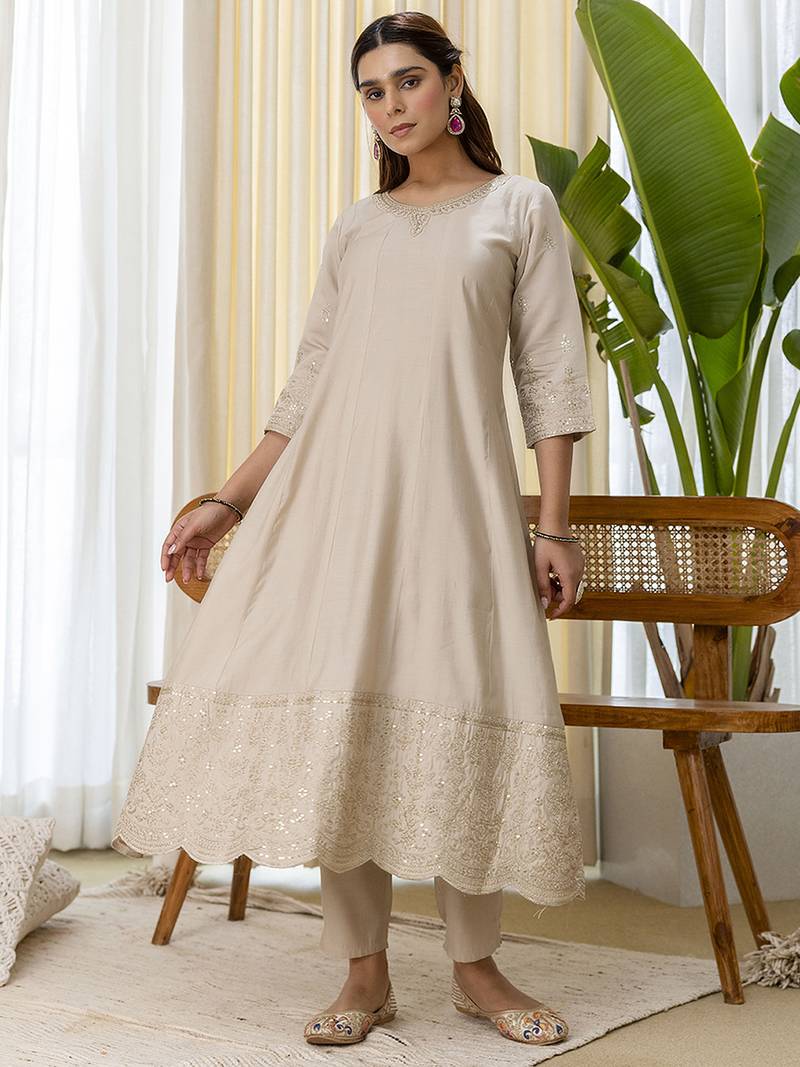 cream silk blend festive kurta set