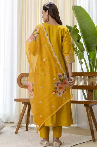 mustard silk blend festive kurta set