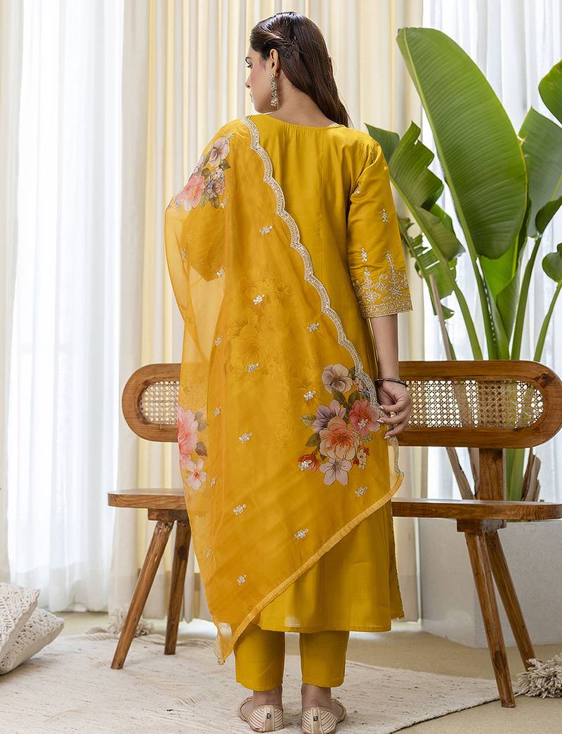 mustard silk blend festive kurta set