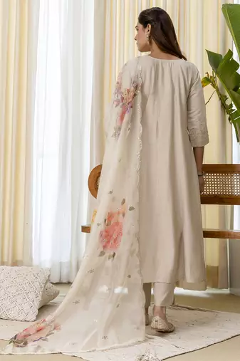 cream silk blend festive kurta set