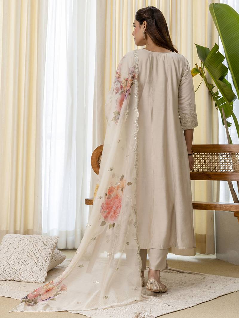 cream silk blend festive kurta set