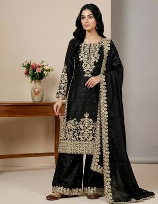 black silk festive kurta set 1
