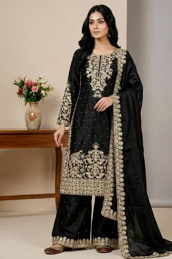 black silk festive kurta set