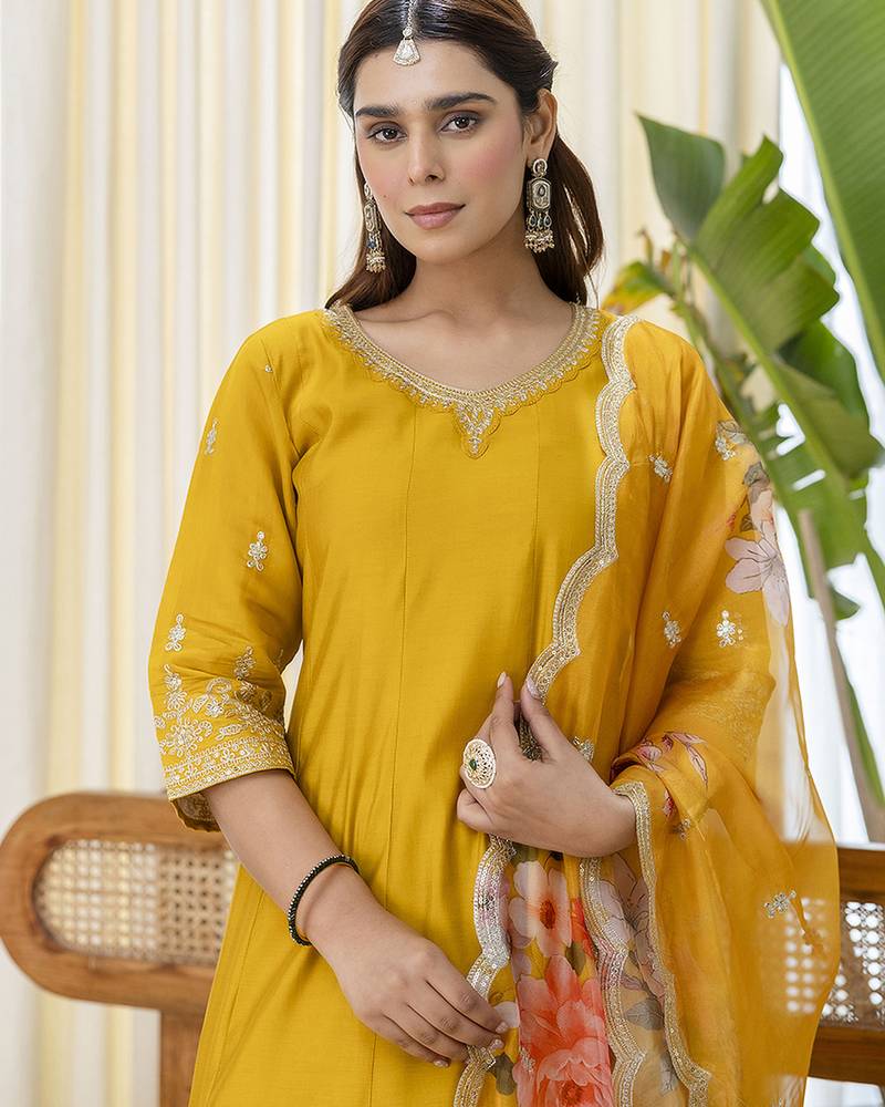 mustard silk blend festive kurta set