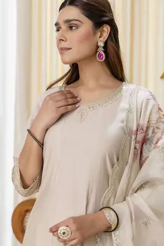 cream silk blend festive kurta set