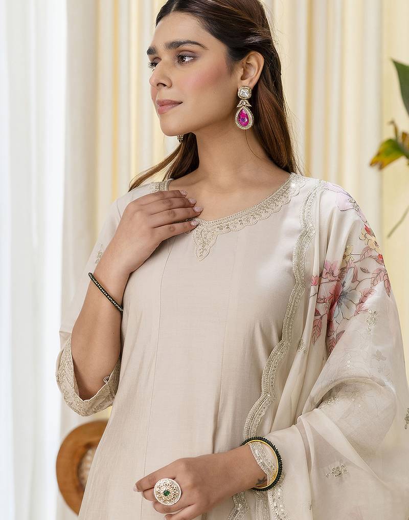 cream silk blend festive kurta set