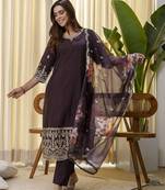 brown silk blend festive kurta set
