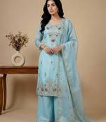 sky-blue silk festive kurta set