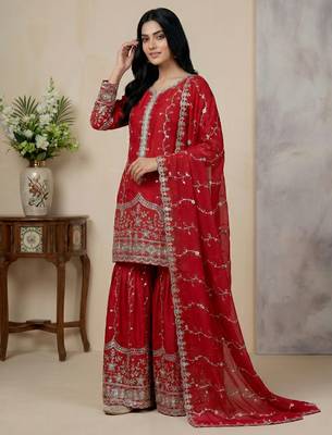 red silk festive kurta set 2
