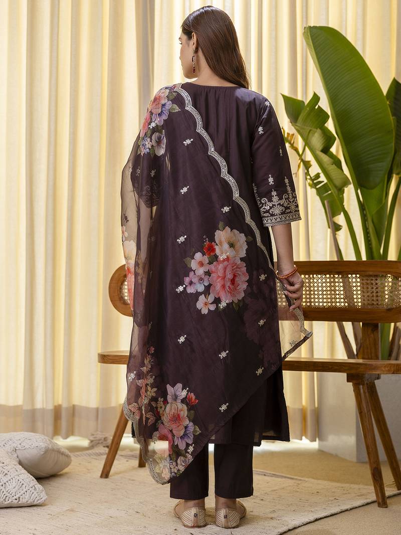 brown silk blend festive kurta set