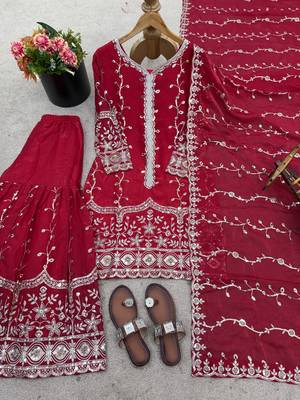 red silk festive kurta set 3