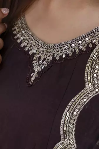 brown silk blend festive kurta set