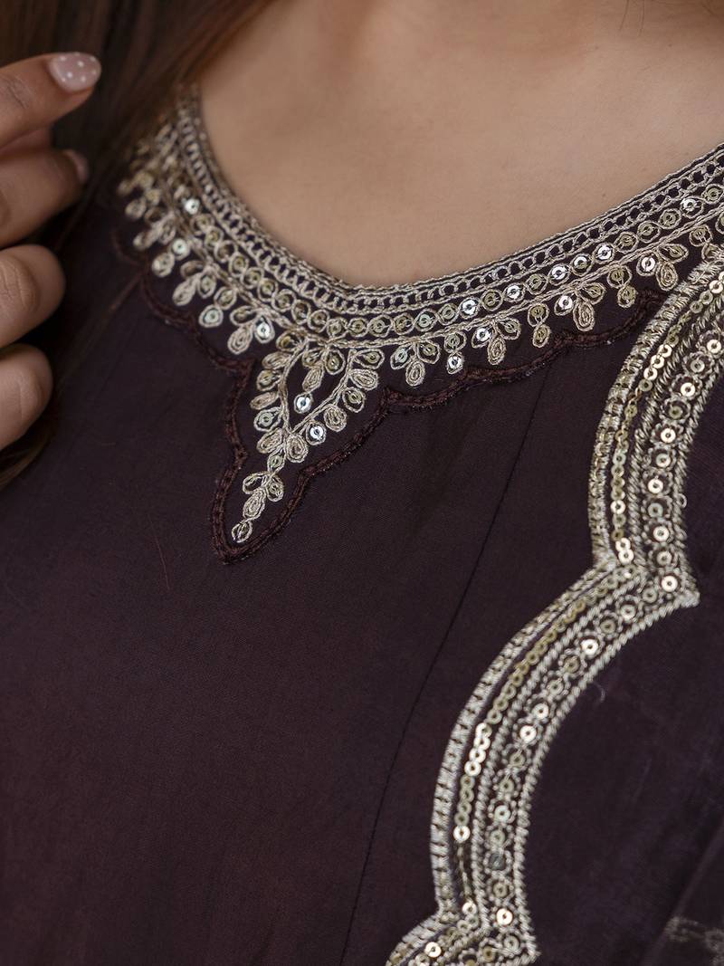 brown silk blend festive kurta set