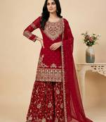 red georgette festive kurta set