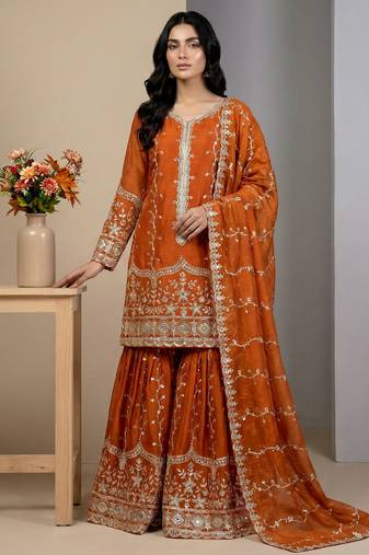orange silk festive kurta set