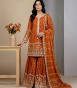 orange silk festive kurta set