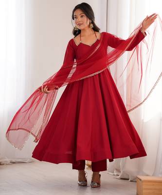 maroon chanderi silk festive kurta set 1