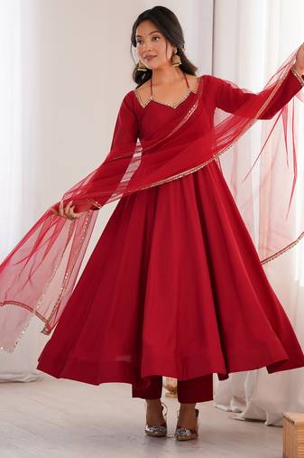 maroon chanderi silk festive kurta set