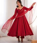 maroon chanderi silk festive kurta set