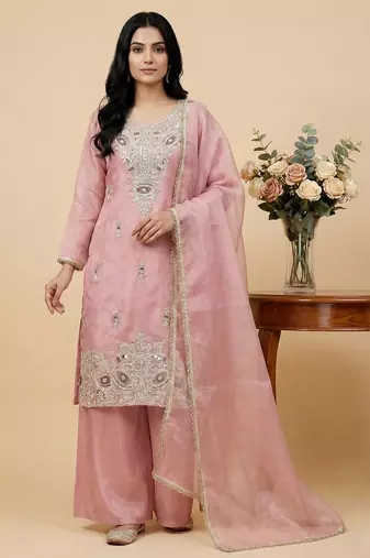 pink silk festive kurta set