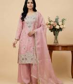 pink silk festive kurta set
