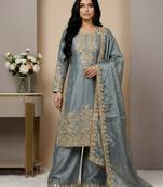 grey silk festive kurta set