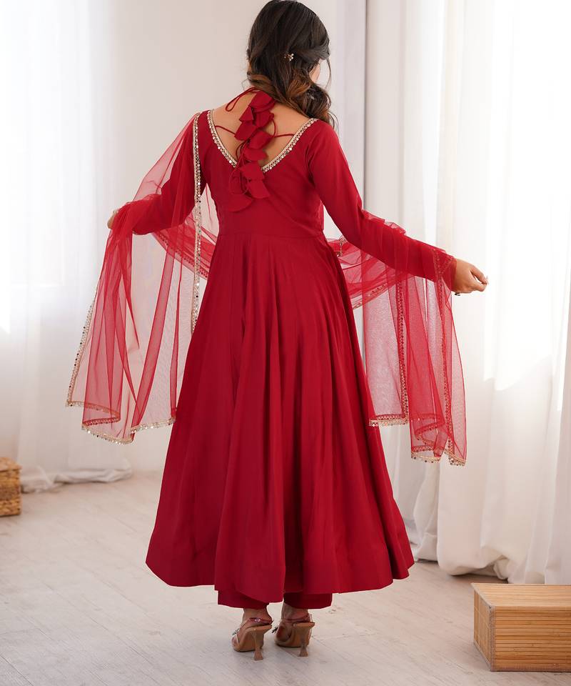 maroon chanderi silk festive kurta set