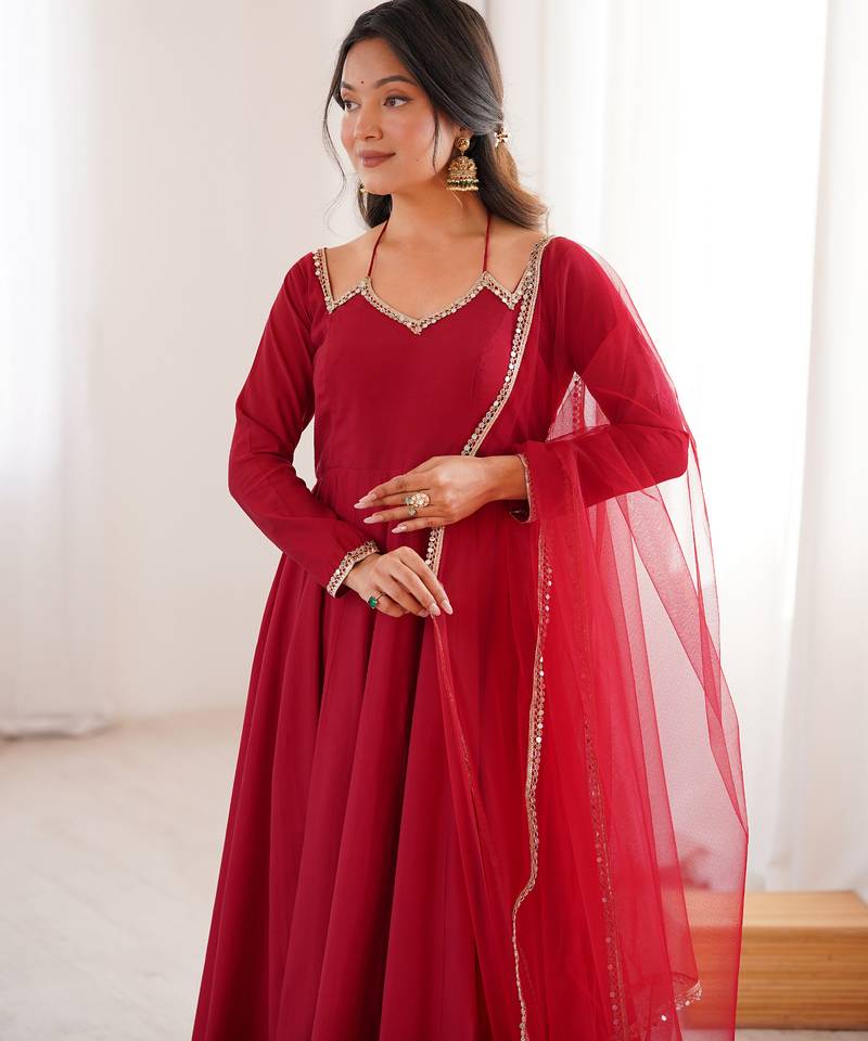 maroon chanderi silk festive kurta set
