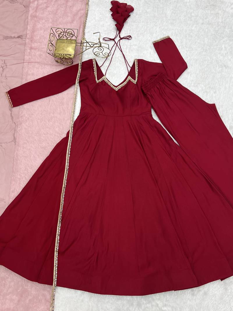 maroon chanderi silk festive kurta set