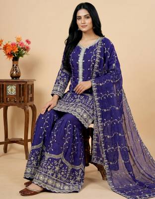 blue silk festive kurta set 2