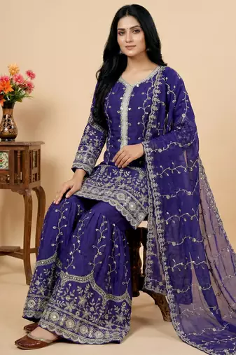 blue silk festive kurta set