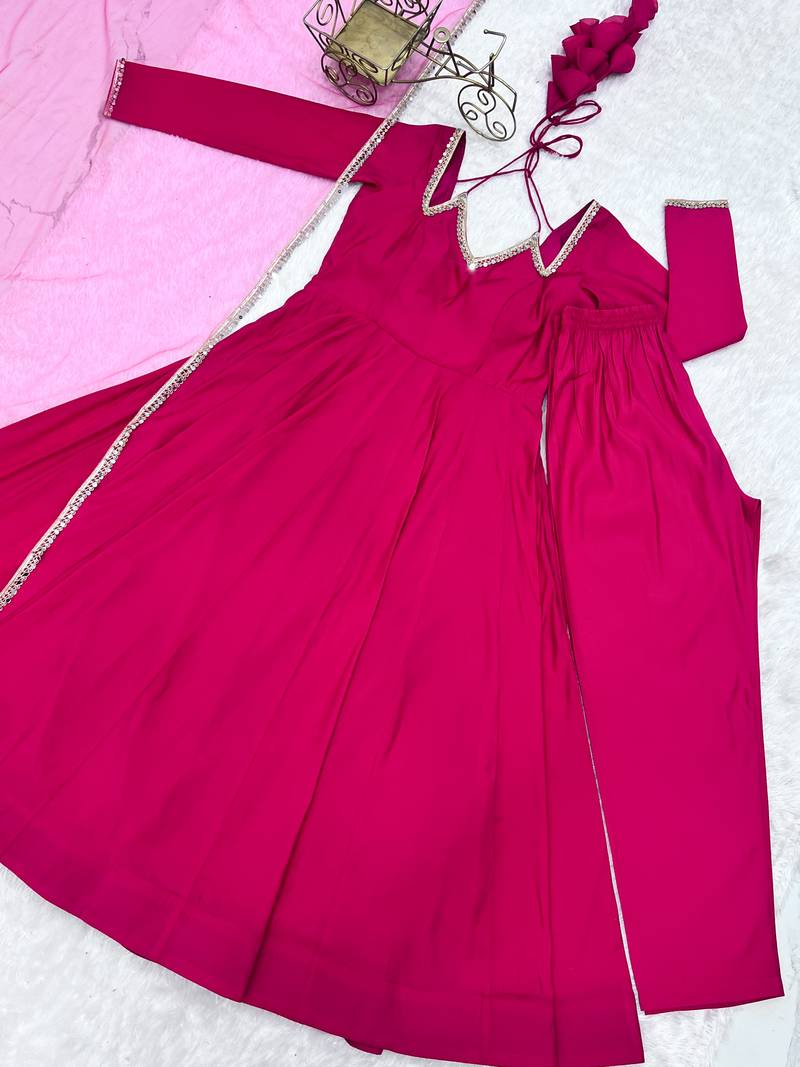 rani-pink chanderi silk festive kurta set