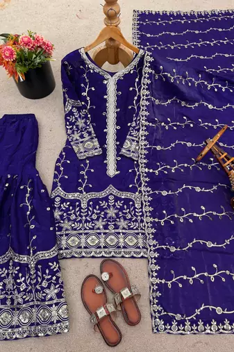 blue silk festive kurta set