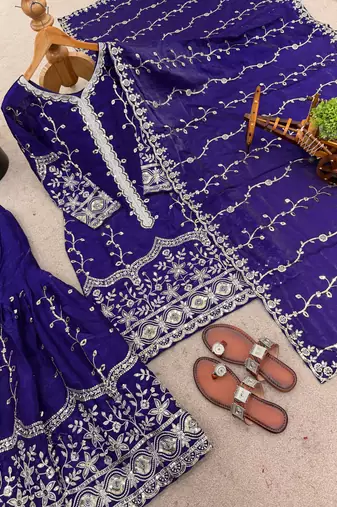 blue silk festive kurta set