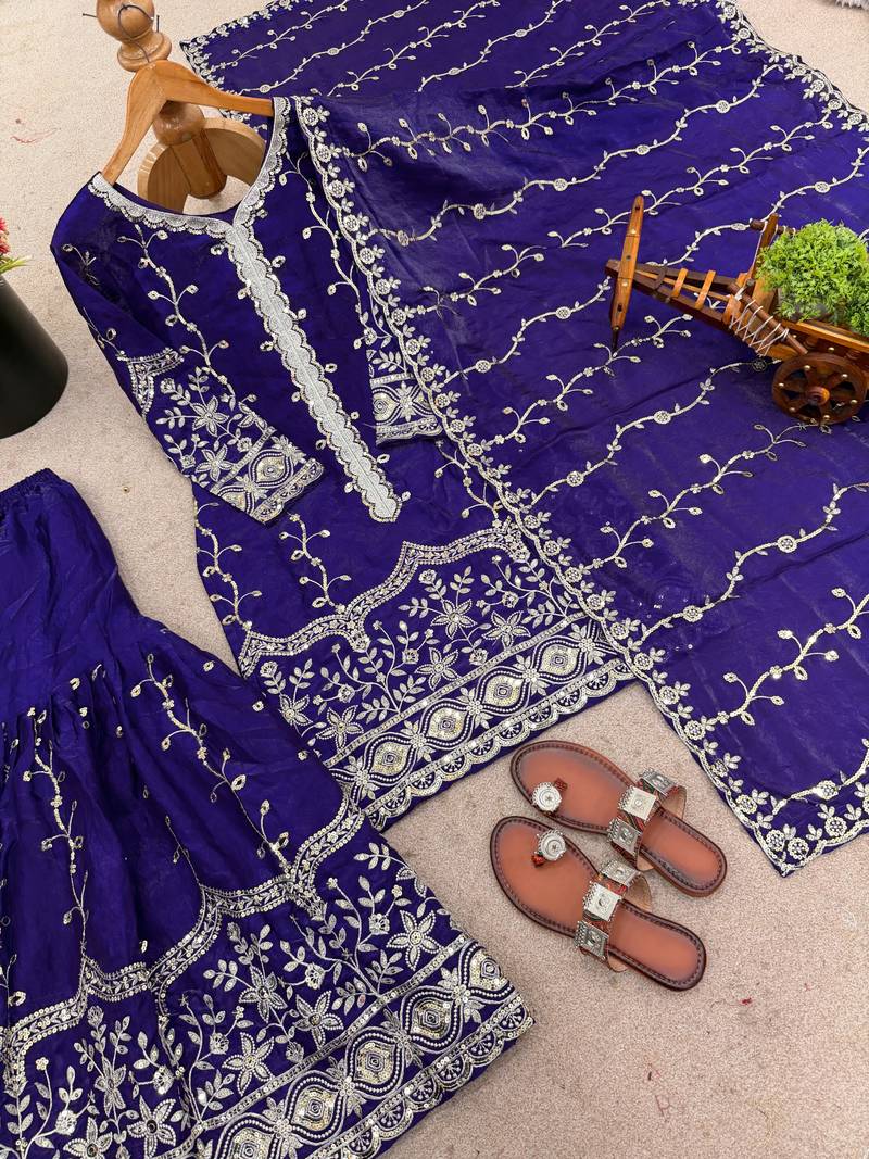 blue silk festive kurta set