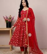 red georgette festive kurta set