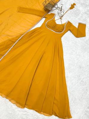 yellow georgette festive wear anarkali 4