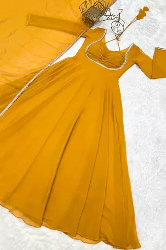 yellow georgette festive wear anarkali