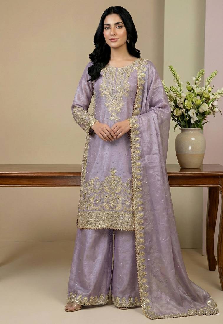 lavender silk festive kurta set