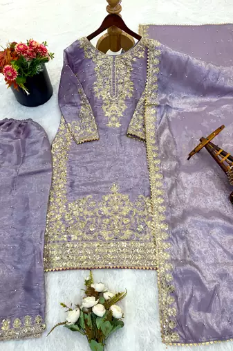 lavender silk festive kurta set